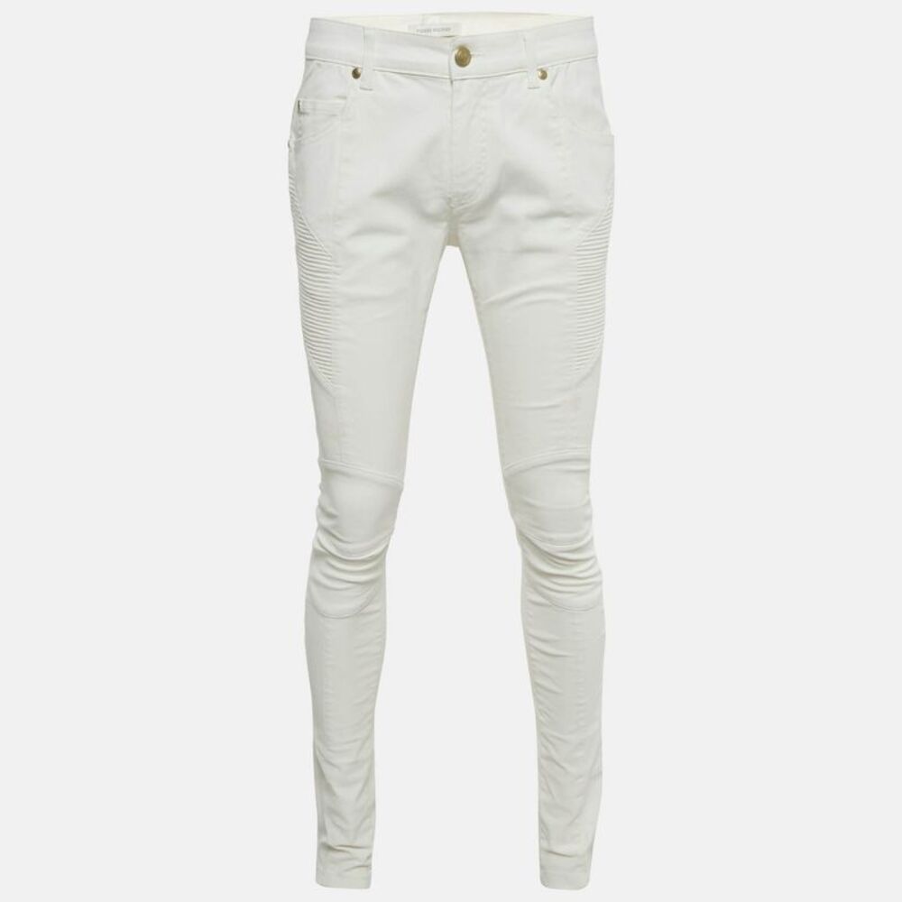 Pierre Balmain White Denim Applique Skinny Jeans L Waist 32"